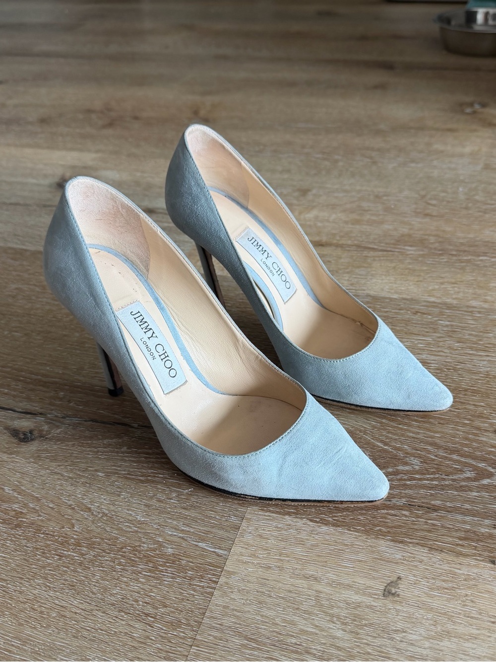 Blue suede Jimmy Choo stiletto heels
